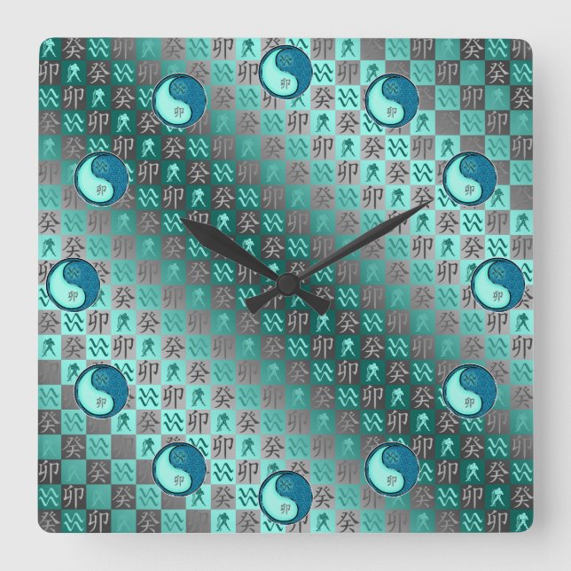 Reloj Cuadrado Acuario & Conejo de Agua (Anverso)