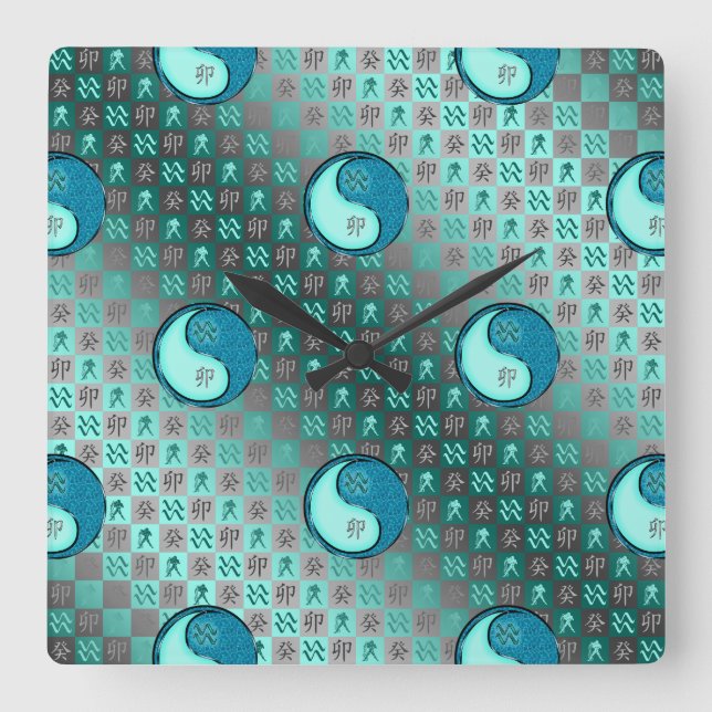 Reloj Cuadrado Acuario & Conejo de Agua (Anverso)
