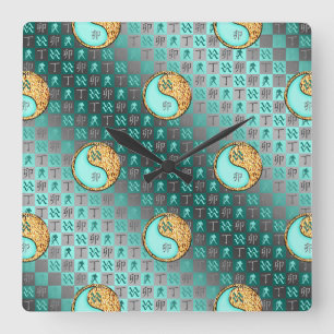 Reloj Cuadrado Acuario & Conejo de Fuego