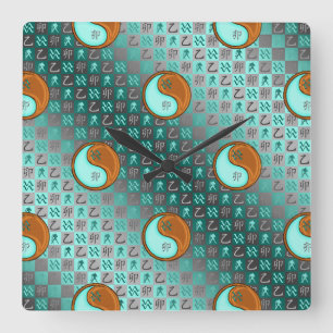 Reloj Cuadrado Acuario & Conejo de Madera