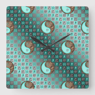 Reloj Cuadrado Acuario & Conejo de Tierra