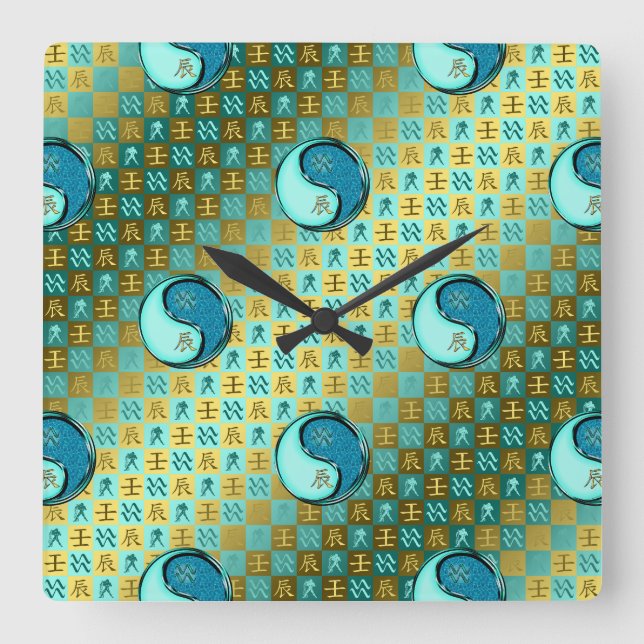 Reloj Cuadrado Acuario & Dragón de Agua (Anverso)