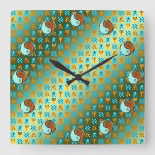 Reloj Cuadrado Acuario & Dragón de Madera