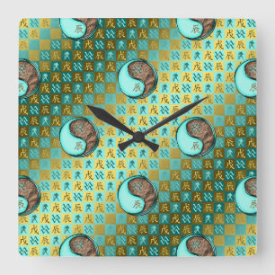 Reloj Cuadrado Acuario & Dragón de Tierra