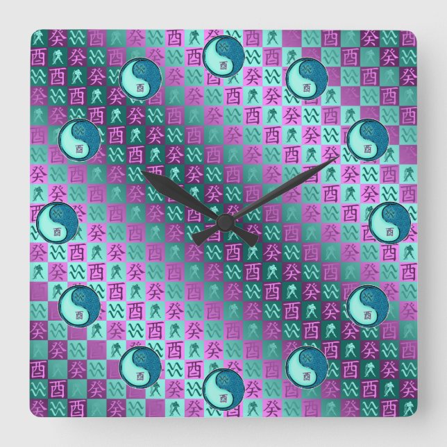 Reloj Cuadrado Acuario & Gallo de Agua (Anverso)