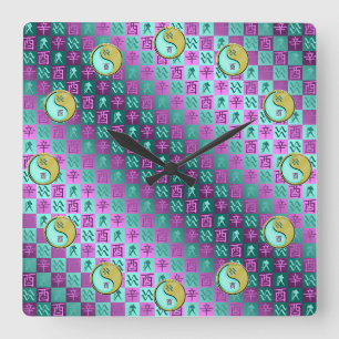 Reloj Cuadrado Acuario & Gallo de Metal