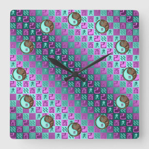 Reloj Cuadrado Acuario & Gallo de Tierra
