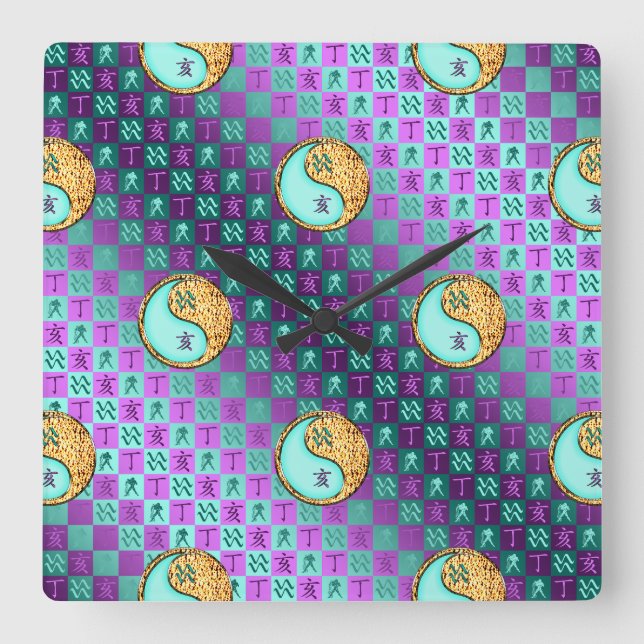 Reloj Cuadrado Acuario & Jabalí de Fuego (Anverso)