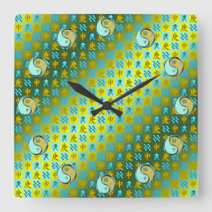 Reloj Cuadrado Acuario & Mono de Metal