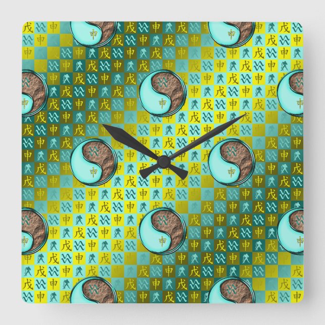 Reloj Cuadrado Acuario & Mono de Tierra (Anverso)