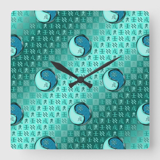 Reloj Cuadrado Acuario & Perro de Agua (Anverso)