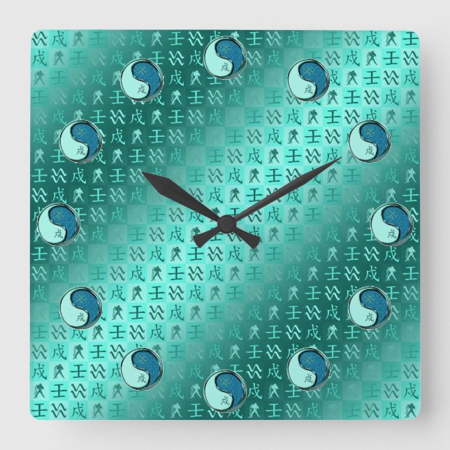 Reloj Cuadrado Acuario & Perro de Agua (Anverso)