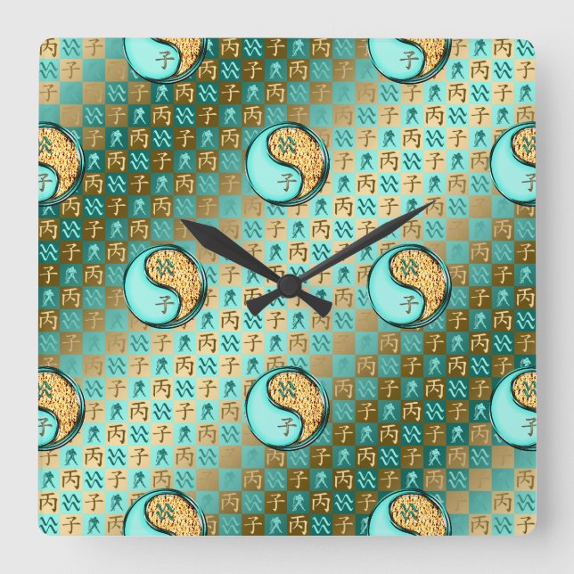 Reloj Cuadrado Acuario & Rata de Fuego (Anverso)