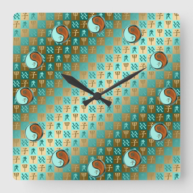 Reloj Cuadrado Acuario & Rata de Madera (Anverso)
