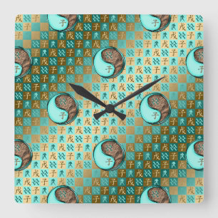 Reloj Cuadrado Acuario & Rata de Tierra
