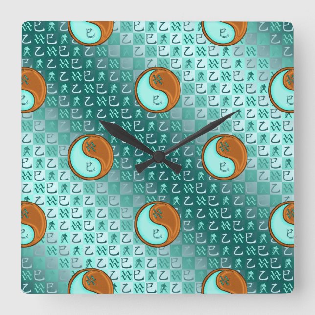 Reloj Cuadrado Acuario & Serpiente de Madera (Anverso)