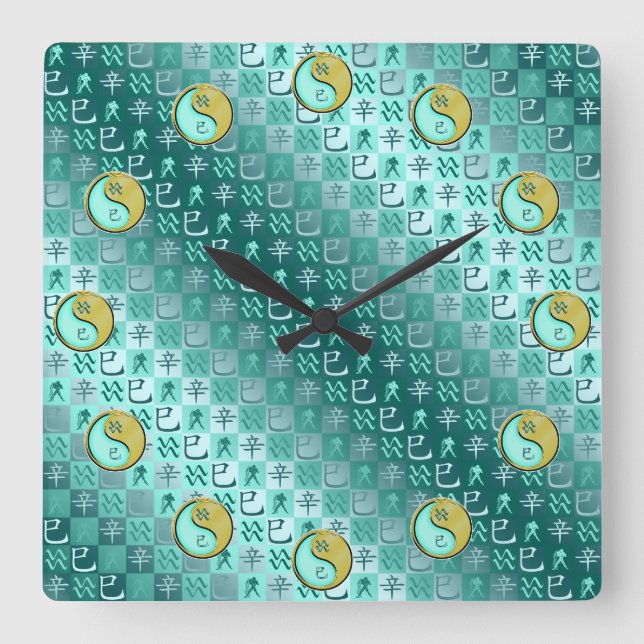 Reloj Cuadrado Acuario & Serpiente de Metal (Anverso)