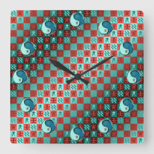 Reloj Cuadrado Acuario & Tigre de Agua
