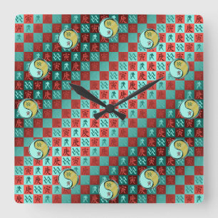Reloj Cuadrado Acuario & Tigre de Metal