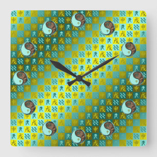 Reloj Cuadrado Acuario y Mono de Tierra