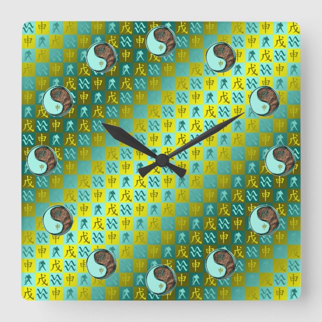 Reloj Cuadrado Acuario y Mono de Tierra (Anverso)