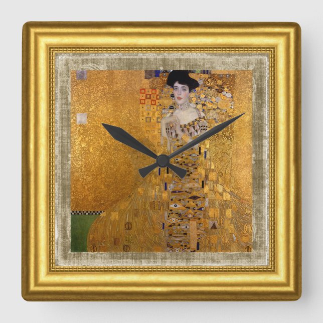 Reloj Cuadrado Adele, Dama de Oro, Gustav Klimt, Lienzo, Enmarcad (Anverso)