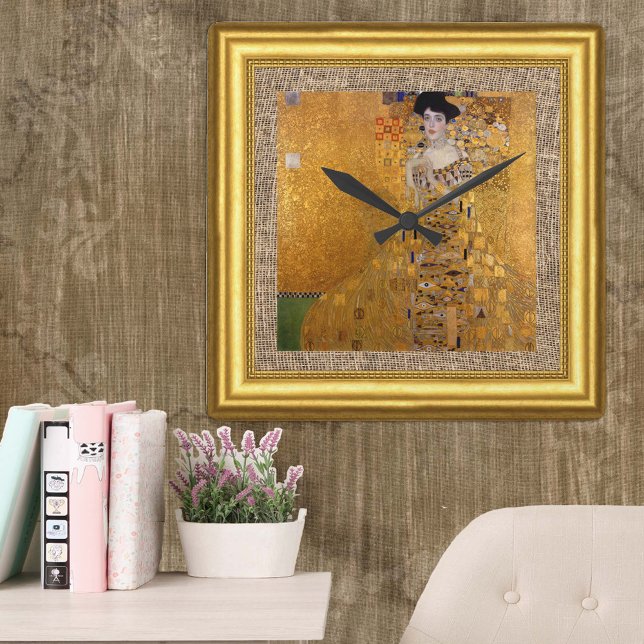 Reloj Cuadrado Adele, Lady in Gold, Gustav Klimt, burlap, Framed (Subido por el creador)