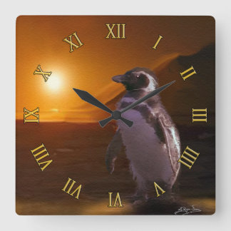 Reloj Cuadrado Adelie Penguin & Antártico Sunset