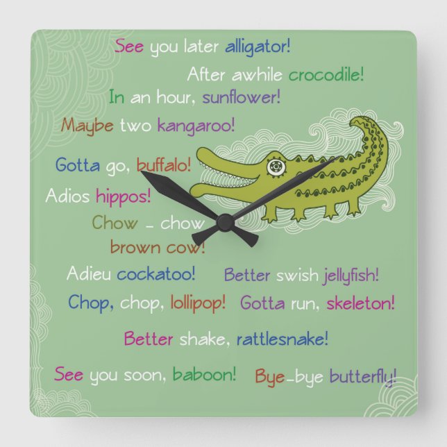 Reloj Cuadrado Adiós y buena suerte de grupo, lagarto (Anverso)