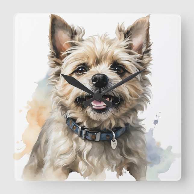 RELOJ CUADRADO ADORABLE BROWN CAIRN TERRIER DOG (Anverso)