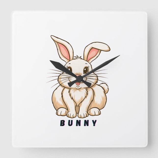 Reloj Cuadrado Adorable Bunny Cute (Anverso)