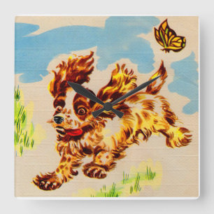 Reloj Cuadrado adorable cachorro en fuga