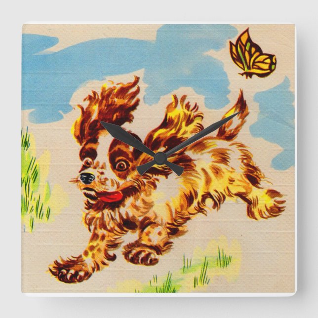 Reloj Cuadrado adorable cachorro en fuga (Anverso)
