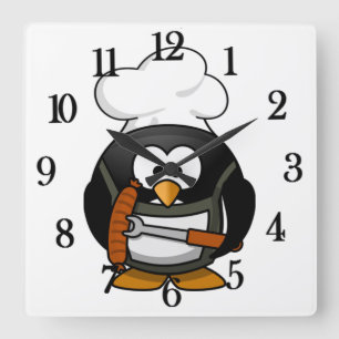 Reloj Cuadrado Adorable Chef Penguin(Customizabe) - Square Clock