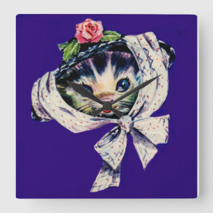 Reloj Cuadrado adorable kitten cat in a kitten cat hat