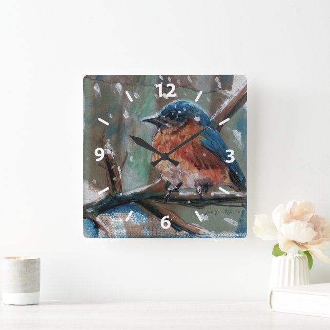 Reloj Cuadrado Adorable Little Eastern Bluebird (Hogar)
