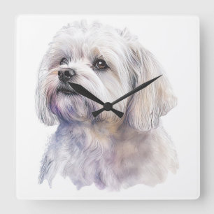 RELOJ CUADRADO ADORABLE PEQUEÑO PERRO BLANCO MALTESE DE PUBRE