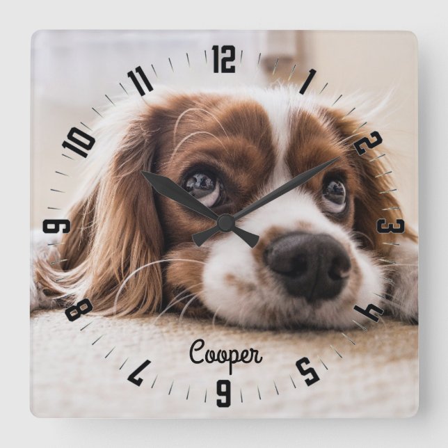 Reloj Cuadrado Adorable Personalized Dog Photo (Anverso)