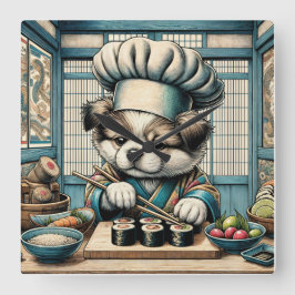 Reloj Cuadrado Adorable Sushi Chef Puppy