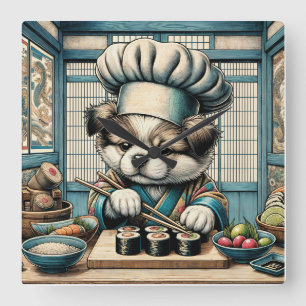 Reloj Cuadrado Adorable Sushi Chef Puppy