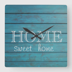 Reloj Cuadrado Adorable Textura de Madera, Hogar Dulce Hogar