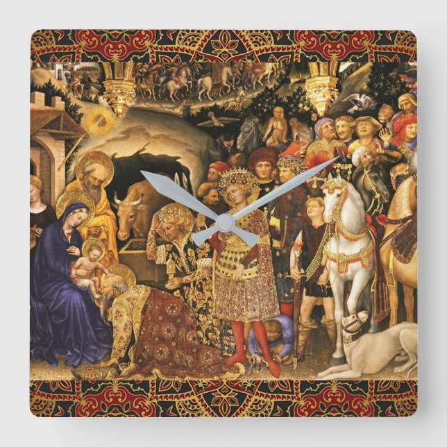 Reloj Cuadrado ADORACIÓN DE MAGI Gentile Da Fabriano, Navidades (Anverso)