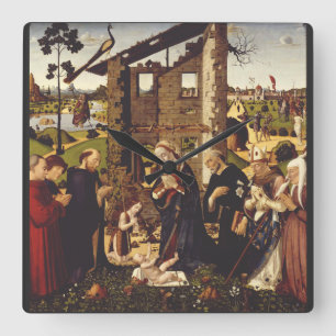 Reloj Cuadrado Adoración del niño con santos y donantes