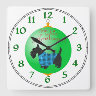 Reloj Cuadrado Adorno de Navidad de Terrier Escocés