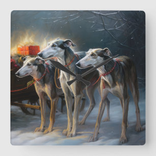 Reloj Cuadrado Adorno de Navidad de Trineo Nevado Greyhound