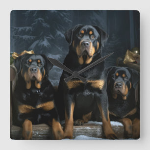 Reloj Cuadrado Adorno de Navidad de trineo nevado Rottweiler