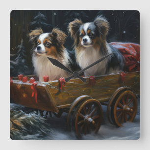 Reloj Cuadrado Adorno de Navidad Papillon Snowy Sleigh 