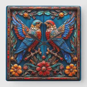 Reloj Cuadrado Adorno de pájaros