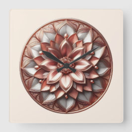 Reloj Cuadrado adorno estilo mandala, rojo suave
