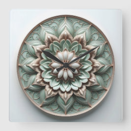 Reloj Cuadrado adorno estilo mandala suave verde